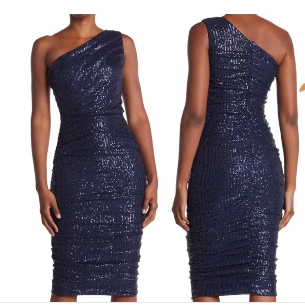 Nordstrom NWT Elegant Navy Sequin One-Shoulder Dress